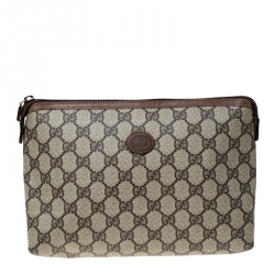 Pre Owned Gucci Beige/Brown GG Supreme Canvas Cosmetic Clutch