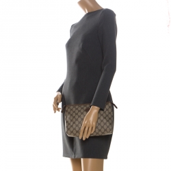 Pre Owned Gucci Beige/Brown GG Supreme Canvas Cosmetic Clutch