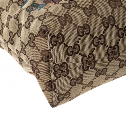 مملوكة مسبقًا Gucci Beige/Brown Mushroom Embroidered GG Canvas Tote