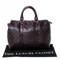 Pre Owned حقيبة غوتشي جوي بوسطن متوسطة كانفاس كريستال GG عنابية