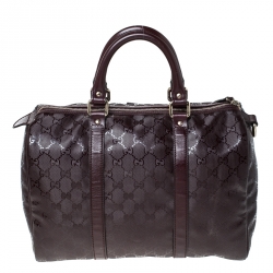 Pre Owned حقيبة غوتشي جوي بوسطن متوسطة كانفاس كريستال GG عنابية