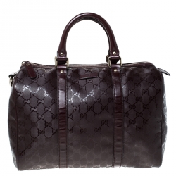 Pre Owned حقيبة غوتشي جوي بوسطن متوسطة كانفاس كريستال GG عنابية