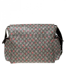 Pre Owned Gucci Beige GG Coated Canvas Strawberry-Print Diaper Messenger Bag