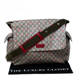Pre Owned Gucci Beige GG Coated Canvas Strawberry-Print Diaper Messenger Bag