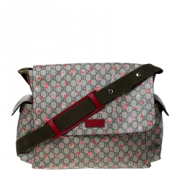 Gucci Strawberry Print GG Canvas Diaper Bag Beige Multicolor New