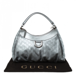 مملوكة مسبقًا Gucci Silver Guccissima Leather Large D Ring Hobo