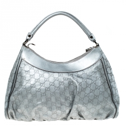مملوكة مسبقًا Gucci Silver Guccissima Leather Large D Ring Hobo