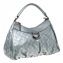 مملوكة مسبقًا Gucci Silver Guccissima Leather Large D Ring Hobo