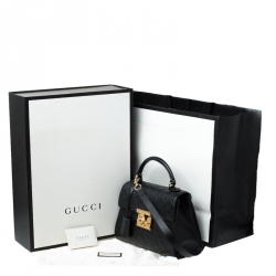 Pre Owned Gucci Black Guccissima Leather Small Padlock Top Handle Bag