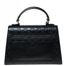 Pre Owned Gucci Black Guccissima Leather Small Padlock Top Handle Bag