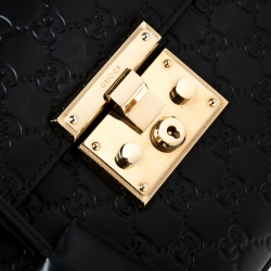 Pre Owned Gucci Black Guccissima Leather Small Padlock Top Handle Bag