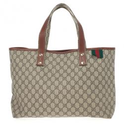 Pre Owned Gucci Beige Coated Canvas Web Loop Tote