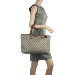 Pre Owned Gucci Beige Coated Canvas Web Loop Tote