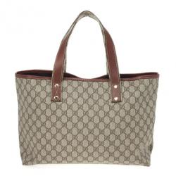 Pre Owned Gucci Beige Coated Canvas Web Loop Tote