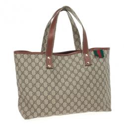 Pre Owned Gucci Beige Coated Canvas Web Loop Tote
