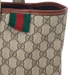 Pre Owned Gucci Beige Coated Canvas Web Loop Tote