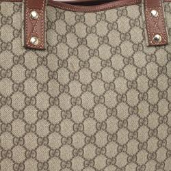 Pre Owned Gucci Beige Coated Canvas Web Loop Tote