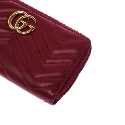 Gucci Red Leather GG Marmont Zip Around Wallet