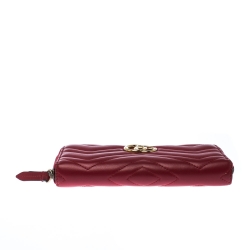 Gucci Red Leather GG Marmont Zip Around Wallet