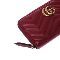 Gucci Red Leather GG Marmont Zip Around Wallet