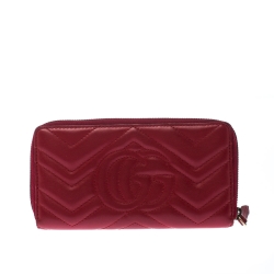 Gucci Red Leather GG Marmont Zip Around Wallet