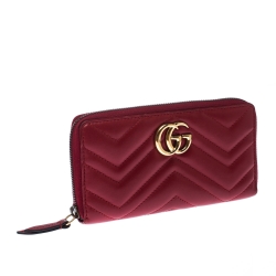 Gucci Red Leather GG Marmont Zip Around Wallet