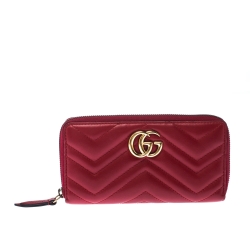 Gucci Red Leather GG Marmont Zip Around Wallet