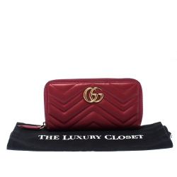 Gucci Red Leather GG Marmont Zip Around Wallet
