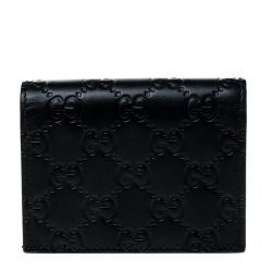 Pre Owned Gucci Black Guccissima Leather Bow Bifold Wallet