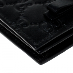 Pre Owned Gucci Black Guccissima Leather Bow Bifold Wallet
