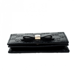 Pre Owned Gucci Black Guccissima Leather Bow Bifold Wallet