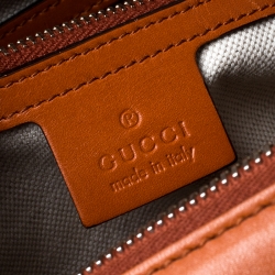 Pre Owned حقيبة غوتشي ويب تريشر كبيرة جلد وكانفاس برتقالية/بيج GG و جلد