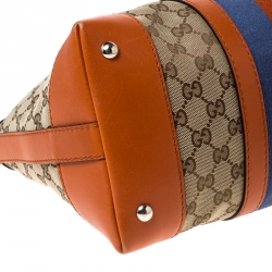 Pre Owned حقيبة غوتشي ويب تريشر كبيرة جلد وكانفاس برتقالية/بيج GG و جلد