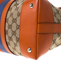 Pre Owned حقيبة غوتشي ويب تريشر كبيرة جلد وكانفاس برتقالية/بيج GG و جلد