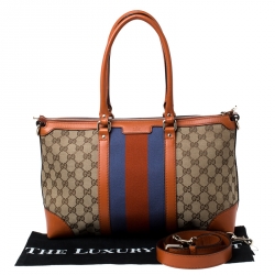 Pre Owned حقيبة غوتشي ويب تريشر كبيرة جلد وكانفاس برتقالية/بيج GG و جلد