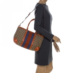 Pre Owned حقيبة غوتشي ويب تريشر كبيرة جلد وكانفاس برتقالية/بيج GG و جلد