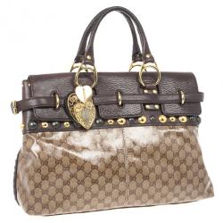 Pre Owned Gucci GG Babouska Crystal Leather Flap Satchel