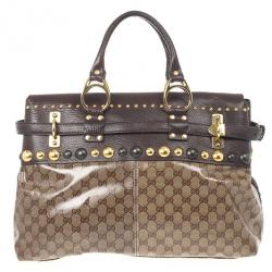 Pre Owned Gucci GG Babouska Crystal Leather Flap Satchel