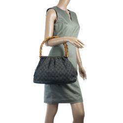 Pre Owned Gucci Denim Bag With Wooden Bamboo