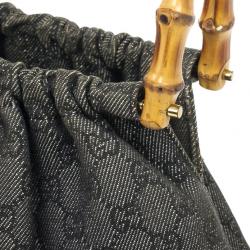 Pre Owned Gucci Denim Bag With Wooden Bamboo
