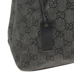 Pre Owned Gucci Denim Bag With Wooden Bamboo