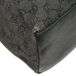 Pre Owned Gucci Denim Bag With Wooden Bamboo