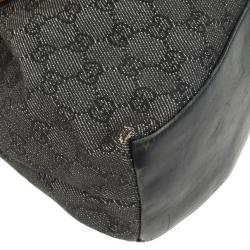 Pre Owned Gucci Denim Bag With Wooden Bamboo