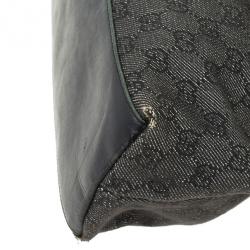 Pre Owned Gucci Denim Bag With Wooden Bamboo