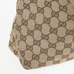 Pre Owned Gucci Navy Beige GG Canvas Medium Horsebit Hobo 