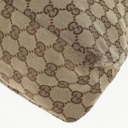 Pre Owned Gucci Navy Beige GG Canvas Medium Horsebit Hobo 