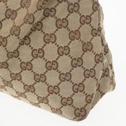 Pre Owned Gucci Navy Beige GG Canvas Medium Horsebit Hobo 