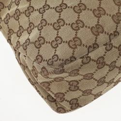 Pre Owned Gucci Navy Beige GG Canvas Medium Horsebit Hobo 