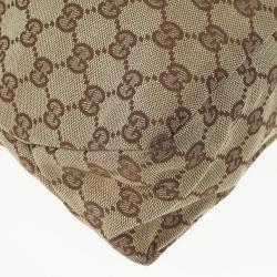 Pre Owned Gucci Navy Beige GG Canvas Medium Horsebit Hobo 