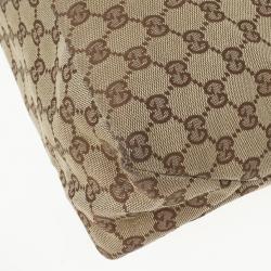 Pre Owned Gucci Navy Beige GG Canvas Medium Horsebit Hobo 